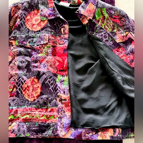 🩸Chicos Multicolor Silk Linen Blend Lined Collared Pockets Lightweight Jacket L - Picture 8 of 13